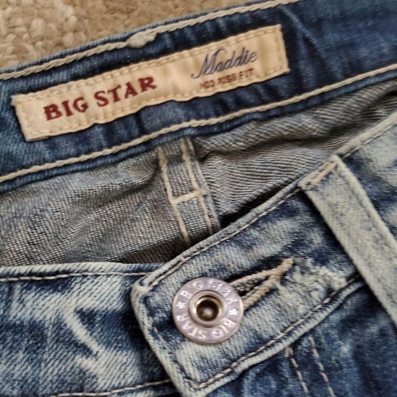 BIG STAR DENIM MADDIE CROPPED JEANS DISTRESSED WASH CALF EMBELLISHED STITCH - Picture 13 of 13
